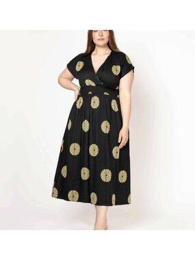 Ace and Jig Faye Dress in Firefly Midi Fit and Flare Double Gauze Black 1X